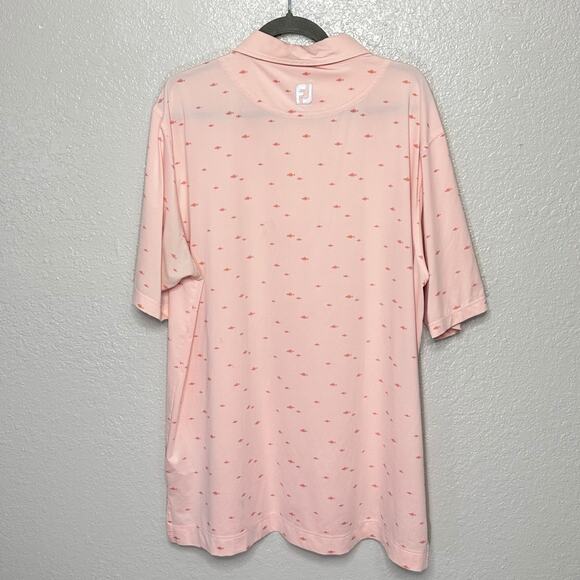 FootJoy School of Fish Print Lisle Self Collar Polo Shirt Pink Men XL - Picture 3 of 7